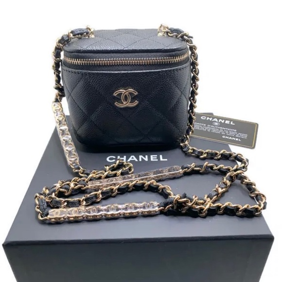 Authentic CHANEL Caviar Black Mini Square Vanity Case CC Chain Bag Gold Hardware - Picture 2 of 12